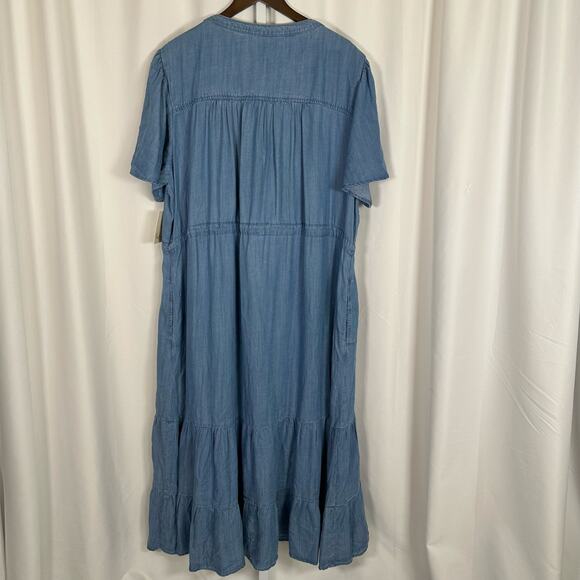 NWT Nurture by Westbound Flutter Sleeve Tiered Midi A-line Dress Tencel 2X Blue - Picture 7 of 11
